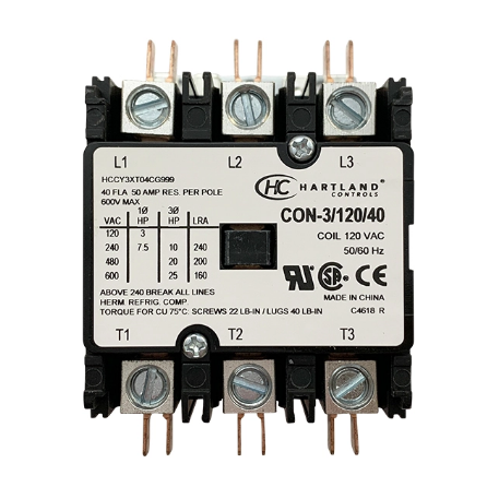 HARTLANDCONTROLS-CON-3/120/40  CCY3XT04CG999, 3 Pole 120 VAC 40A Contactor