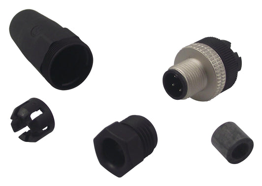 Circular Connector, M12, Cable Mount Plug, 4 Contacts, Screw