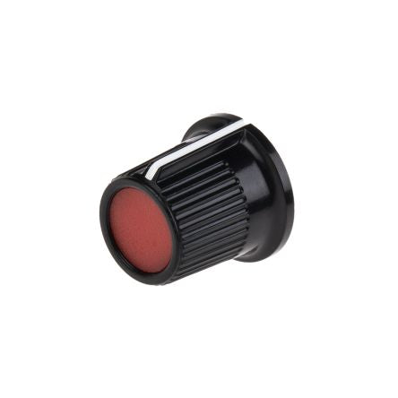 Potentiometer Knob, Grub Screw Type, 16.2mm Knob Diameter, Black, Red, 6.35mm Shaft