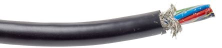 6 Core Tinned Copper Braid Industrial Cable, 0.5 mm² Black 25m Reel