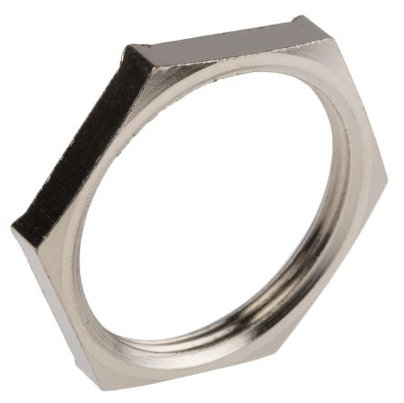 Locknut, Skindicht SM-M, Hexagonal, 24 mm AF, M20 x 1.5, Brass, Nickel, 3.5 mm
