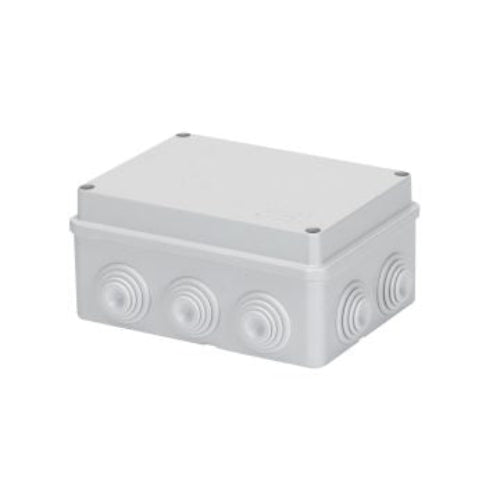 GW44006 GWPLAST 75 GREY WEATHERPROOF JUNCTION BOX WITH PLAIN SCREW-ON LID WITH 10 CABLE ENTRIES IP55 150MM X 110MM X 70MM