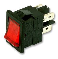 H8553VBNAF  Rocker Switch, Off-On, DPST, Illuminated, Panel Mount, Red