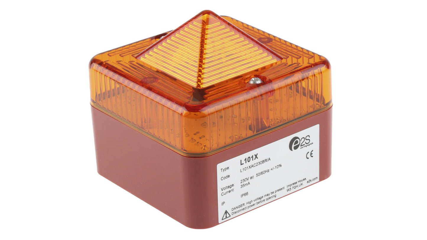 L101XAC230BR/A Amber Xenon Beacon, 230 V ac, Flashing, Surface Mount