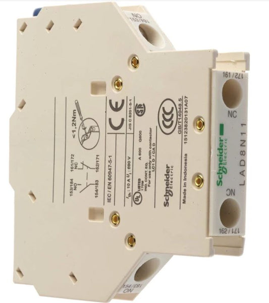 LAD8N11 -  Schneider Electric - Auxiliary Contact Block, 2 Contact, 1NO + 1NC, Side, TeSys