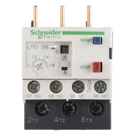LRD06 - Schneider Electric - LRD Overload Relay 1NO + 1NC, 1 → 1.6 A F.L.C, 1.6 A Contact Rating, 3P, TeSys