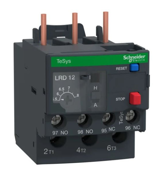 LRD12 - Schneider Electric - LRD Overload Relay 1NO + 1NC, 5.5 → 8 A F.L.C, 8 A Contact Rating, 3P, TeSys