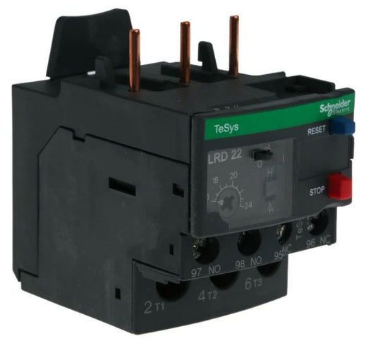 LRD22 - Schneider Electric - LRD Thermal Overload Relay 1NO + 1NC, 16 → 24 A F.L.C, 24 A Contact Rating, 3P, TeSys