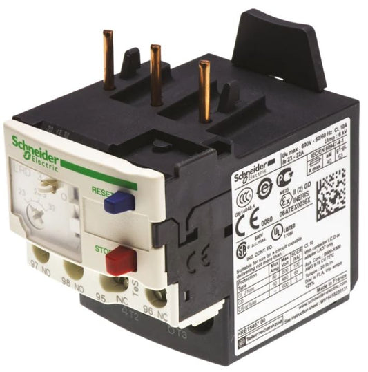 LRD32 - Schneider Electric - LRD Thermal Overload Relay 1NO + 1NC, 23 → 32 A F.L.C, 32 A Contact Rating, 600 V, 3P, TeSys