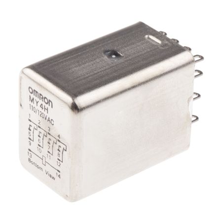 MY4H AC110/120 Panel Mount Power Relay, 110 → 120V ac Coil, 3A Switching Current, 4PDT