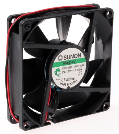 PF80201V1-000U-A99 12 V dc, DC Axial Fan, 80 x 80 x 20mm, 90m³/h, 3.42W