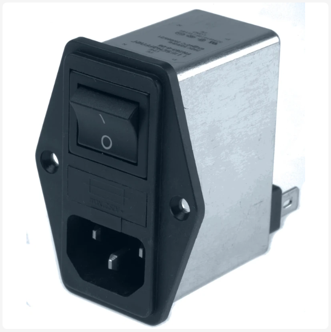 FN283-6-06 Schaffner 7.2A, 250 V ac Male Flange Mount IEC Inlet Filter 2 Pole FN283-6-06, Faston 1 Fuse