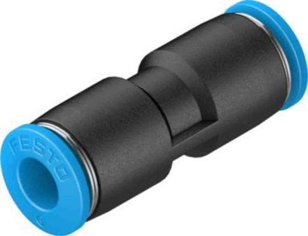 QS-6-100 Pneumatic Straight Tube-to-Tube Adapter, Push In 6 mm to Push In 6 mm