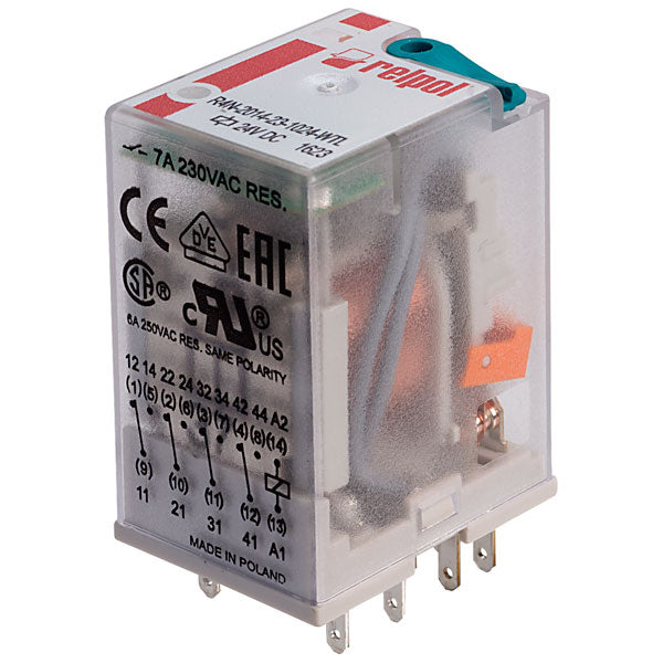 R4N-2014-23-1024-WTL  24V dc Coil Non-Latching Relay 4PDT, 6A Switching Current Plug In, 4 Pole