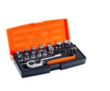 SL25 - BAHCO - Socket Set, 1/4" Drive, Chrome Plated, Ratchet Handle, 25 Pieces