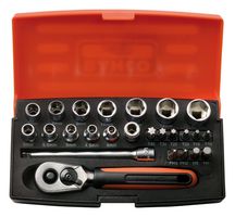 SL25 - BAHCO - Socket Set, 1/4" Drive, Chrome Plated, Ratchet Handle, 25 Pieces
