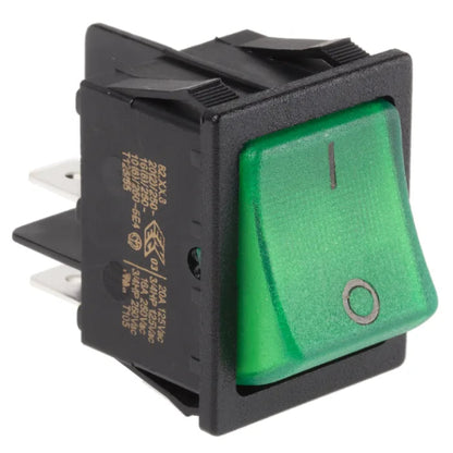 SX8211881E110000 Rocker Switch, Off-On, DPST, Illuminated, Panel Mount, Green, SX82 Series