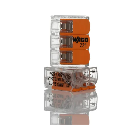 222-413 Pluggable Terminal Block, With Levers, 3 Ways, Push In Lock, 20 A