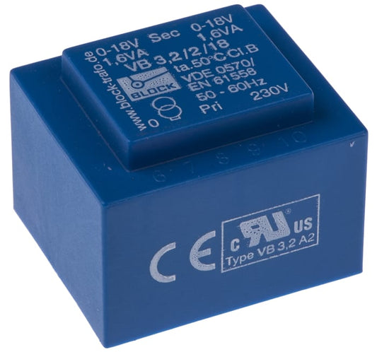VB 3.2/2/18 18V ac 2 Output Through Hole PCB Transformer