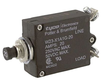 W23-X1A1G-10  W23 1 Pole Thermal Magnetic Circuit Breaker, 50 V dc, 250 V ac