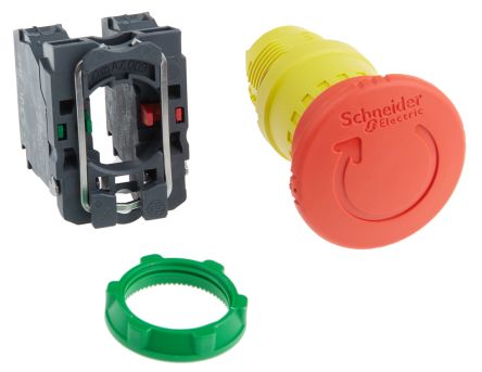 XB5AS8445  Panel Mount Mushroom Head Emergency Button - NO/NC, Twist to Reset, 40mm, 22mm