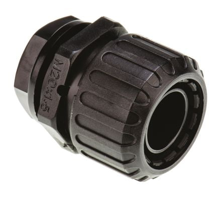 XF20/M20/D  Straight Cable Conduit Fitting, Nylon 66 Black Black