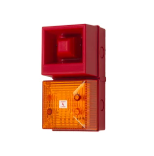 YL40/N50/A/RN Strobe / Sounder, Industrial, Orange, Flashing, 26mm Dia., Multiple Tones, 106dB, 230VAC, IP54