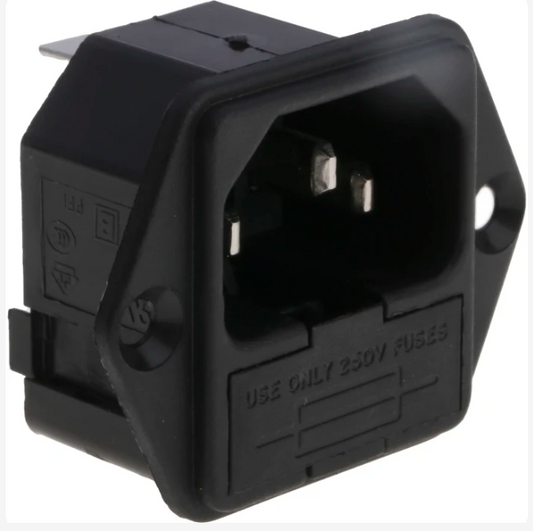 PF0001/63 Bulgin C14 Panel Mount IEC Connector Male, 10A, 250 V, Fuse Size 5 x 20mm