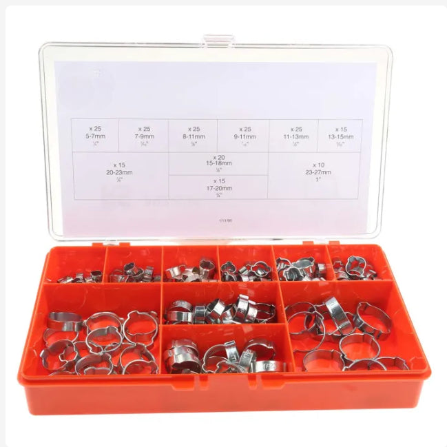 CMD292-524 200 Piece Zinc Plated Steel O Clip Hose Clip Kit, 5 → 7mm and 23 → 27mm Inside Diameter