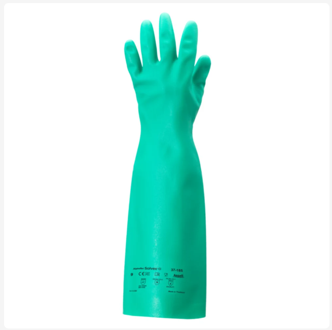 37185080 Ansell AlphaTec Solvex 37-185 Green Chemical Resistant Gloves, Size 8, Nitrile Coating