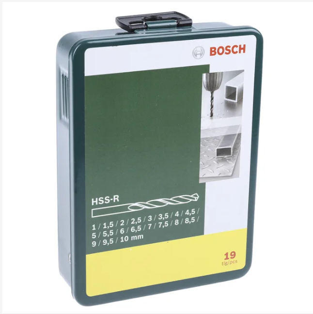 2607019435 Bosch 19-Piece Twist Drill Bit Set for Metal, 10mm Max, 1mm Min, HSS-R Bits